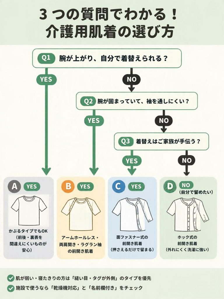 介護用肌着選びのフローチャート